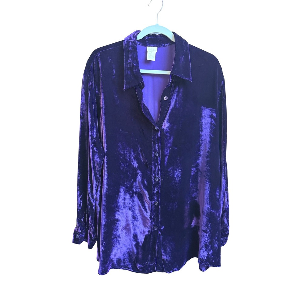 Soft Surroundings Velvet Silk Blouse Purple Shirt 1X Jewel Luxe Royal Whimsigoth